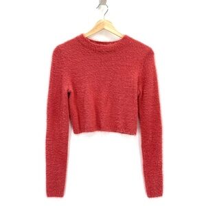 ETIQUETTE Cranberry Long Sleeve Fuzzy Cropped Sweater Y2K Sweater Size Small
